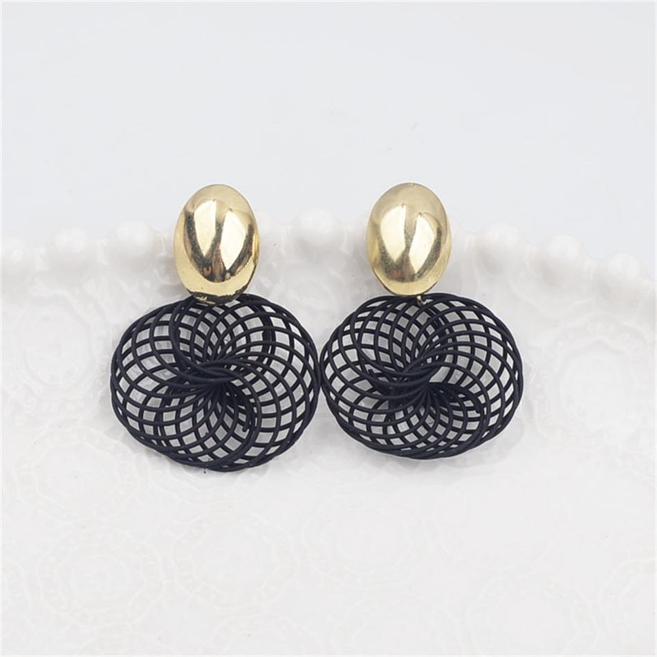 Stranded Wire Circle Pendant Earrings for Women Geometric Metal Enamel Loop Jewelry Oorbellen Red Earring