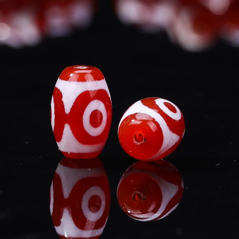 Tibetan Agate Honghong Meat Round Swastika Dzi Beads, Antiqued Weathered Texture for DIY Bracelets & Necklaces