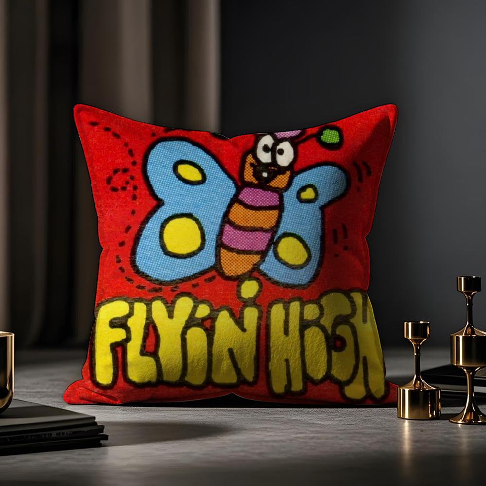 Cute StampIllustration Cushion Cover Anti-dustmite Pillowcase Invisible Zipper Silky Short Plush Sofa Cushion Cover