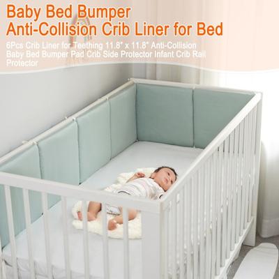 6Pcs Crib Liner for Teething 11.8” X 11.8” Anti-Collision Baby Bed Bumper Pad Crib Side Protector Infant Crib Rail Protector