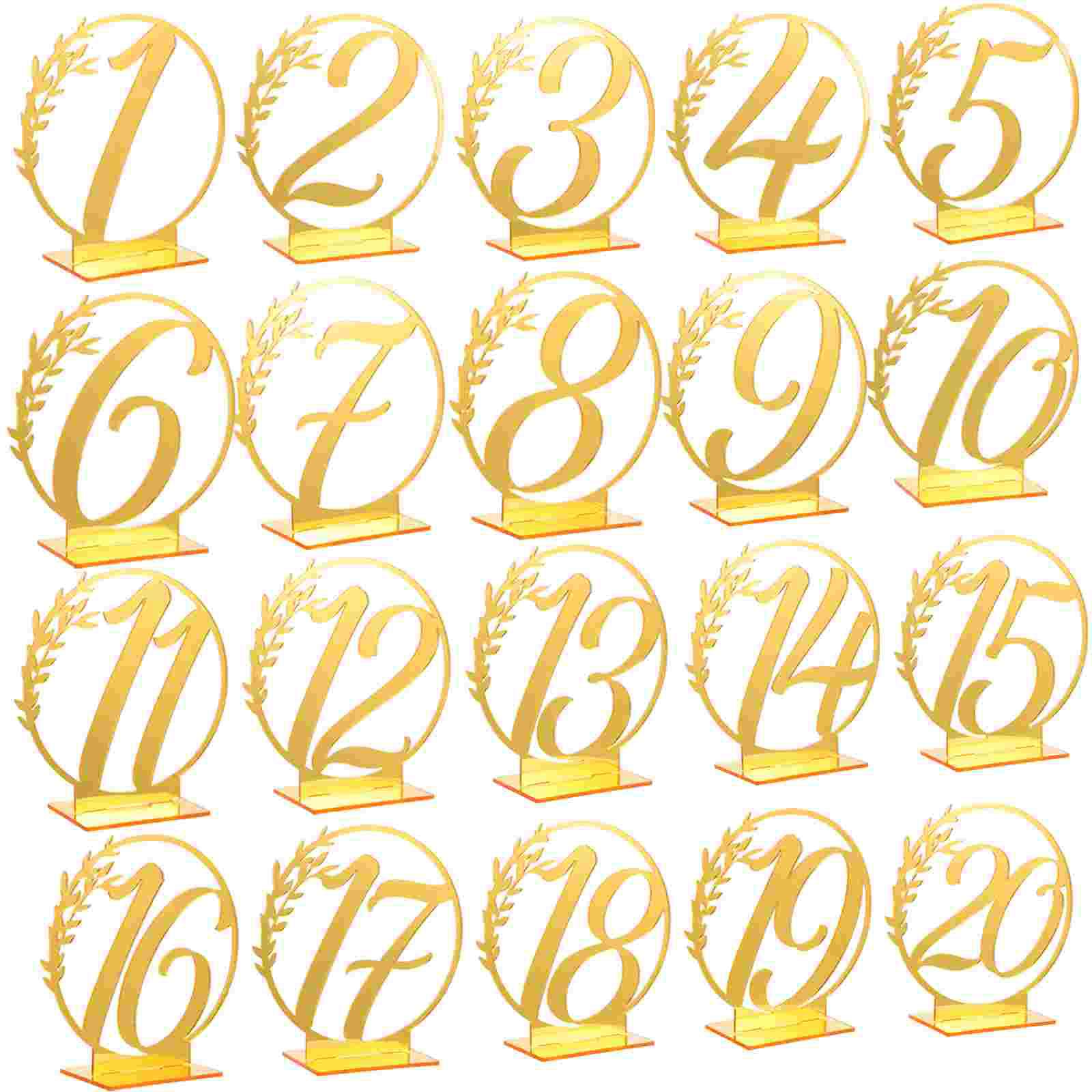 20 Pcs Acrylic Table Numbers Wedding Elegant Banquet Party Reception Event Seat Number Signs With Base Clear Place Card Holders argento
