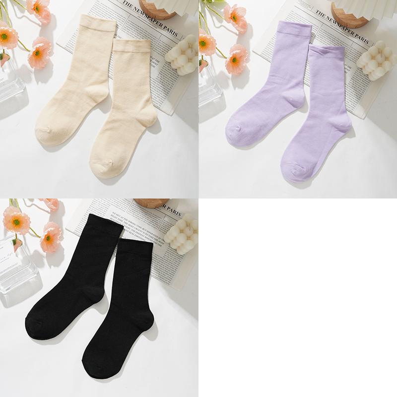 3 Pairs Women Cotton Solid Color Casual Socks Breatable Sports Sox Fashion Middle Tube Socks