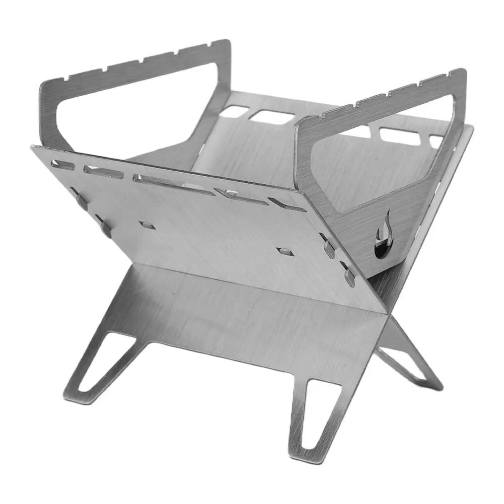 Stainless Steel Burning Camp Stove with Grill-Grid BBQ Grill Rack Set Folding Backpacking Stove for Camping Barbecue