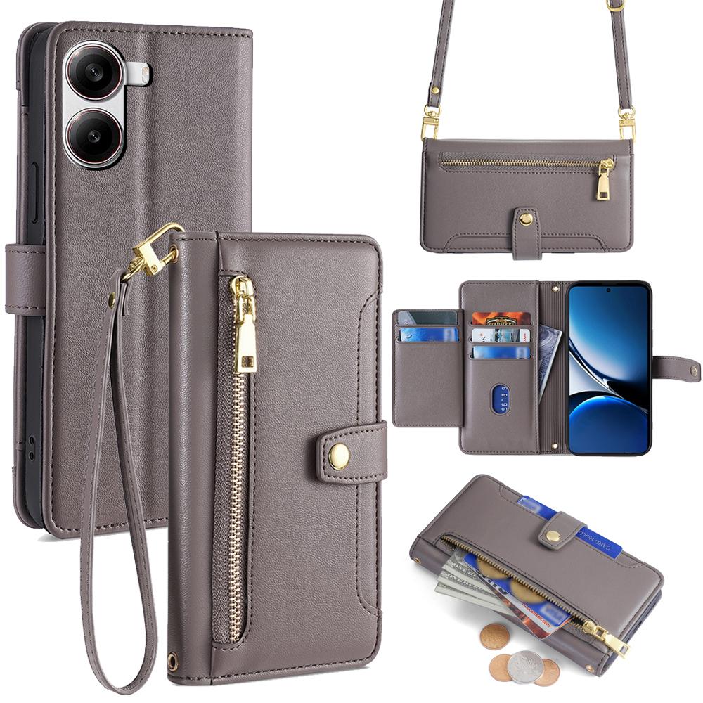 For Xiaomi Redmi Turbo 4 5G/Poco X7 Pro 5G Case Zipper Pocket Wallet Leather Phone Cover with 2 Straps