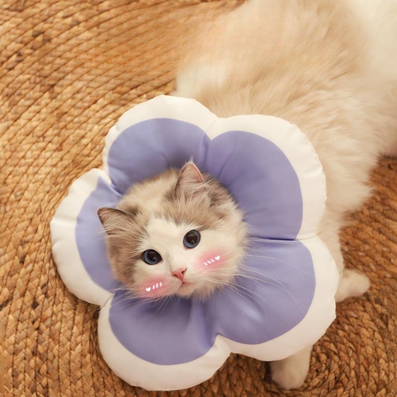 Cute Flower Shape Cat Recovery Collar Adjustable Waterproof Anti-Lick Elizabethan Cone for Cats Kittens