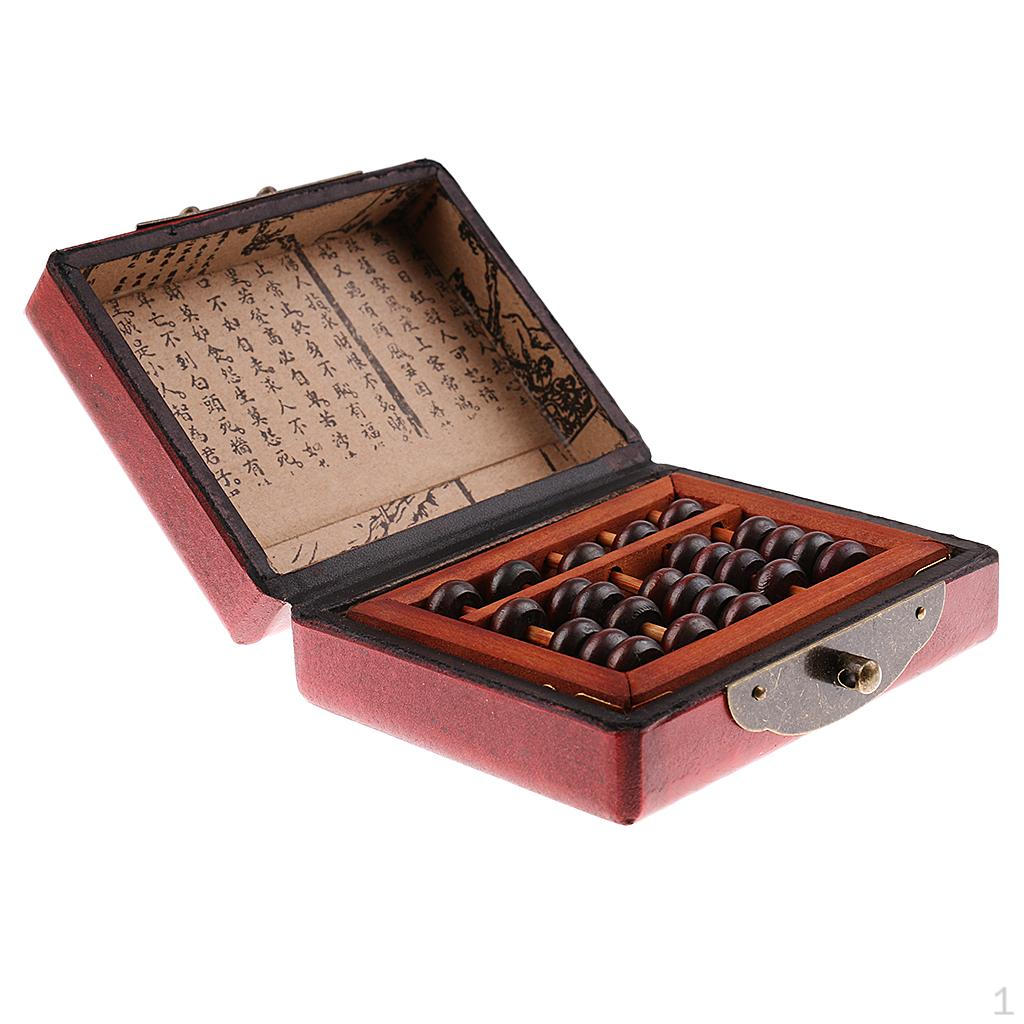 5 Rows Vintage Chinese Wooden Bead Arithmetic Abacus with Box Classic Ancient Calculator Counting