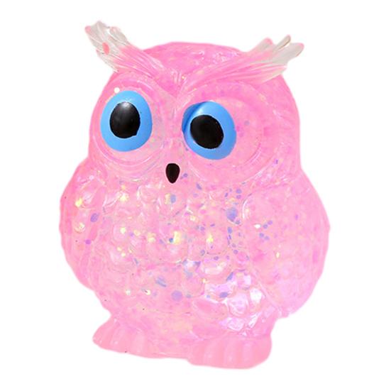 Glitter Owl Sugar Stress Ball Slow Rebound Stress Relief Clear Bird Squeeze Toy Anxiety Relieving Animal Shape Hand Relaxation Tool