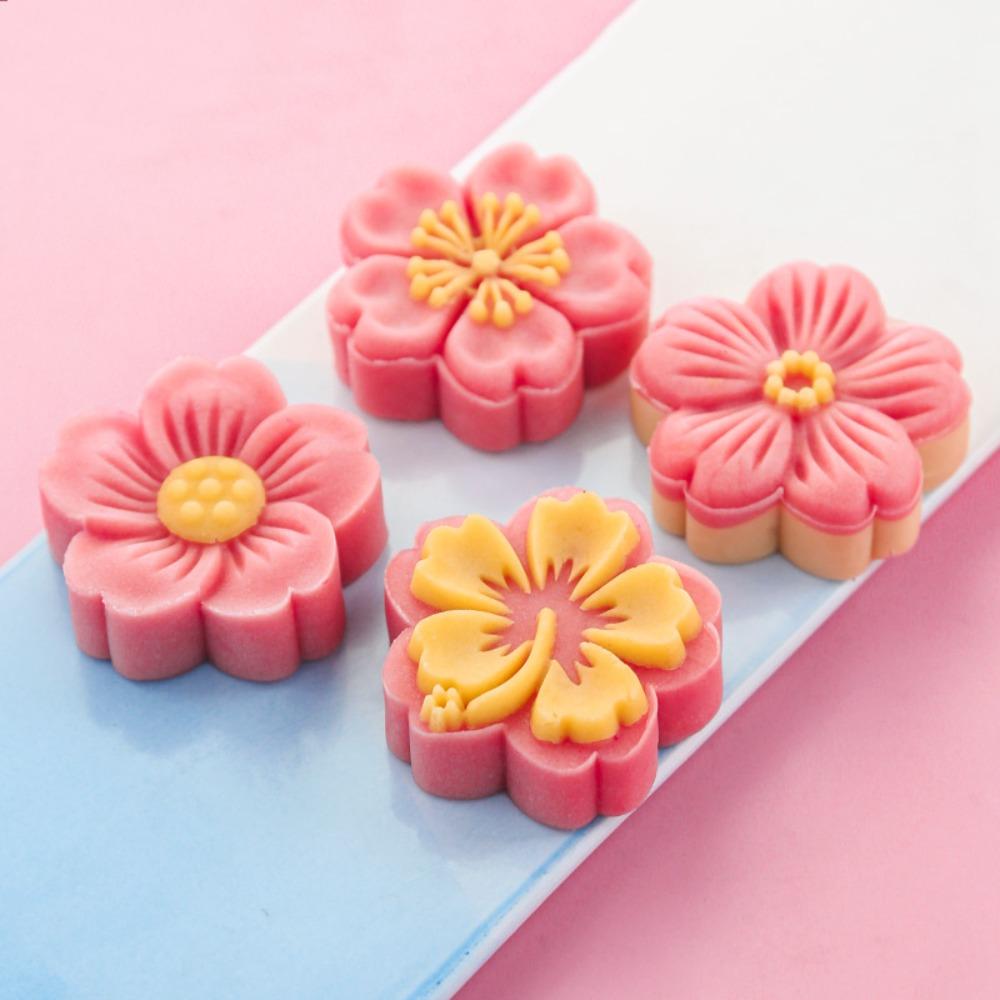 Hand-pressed Cookie Stamps Plastic Cherry Blossom Mooncake Mold Baking Tools Mung Bean Cake