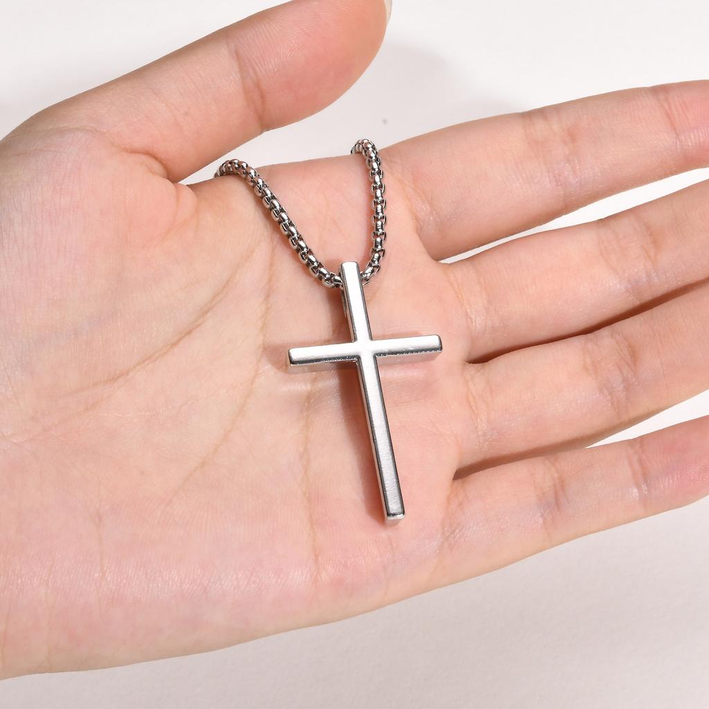 Stainless Steel Cross Pendant Necklace for Men Women, Unisex Simple Religion Necklace, Fashion Jewelry Chain Length 60cm/55cm
