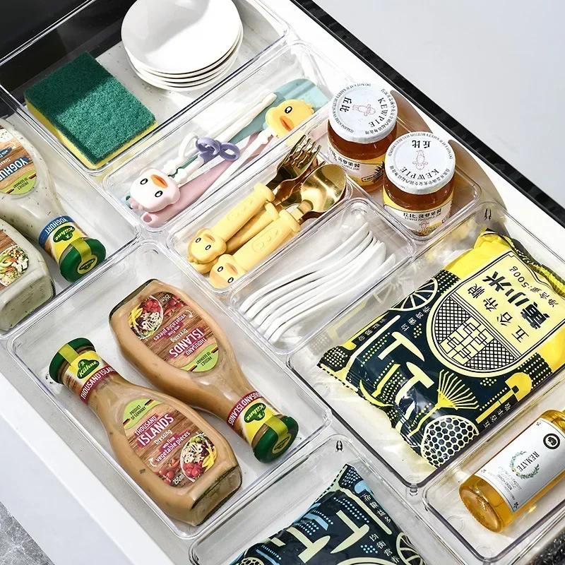Versatile 7/14-Piece Drawer Organizer Set - Clear Plastic Dividers And Trays in 4 Sizes For Perfect Makeup And Kitchen  Storage