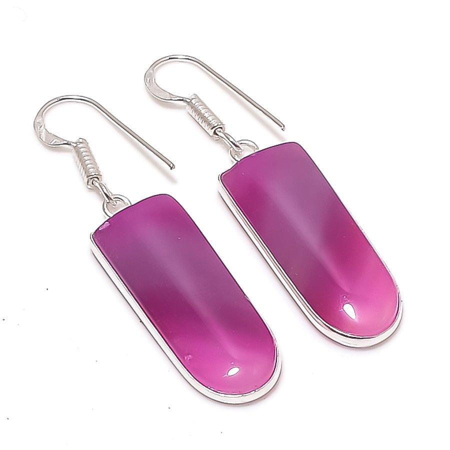 Natural Pink Lace Agate Gemstone 925 Sterling Silver Jewelry Earring 1.85  AE-12255