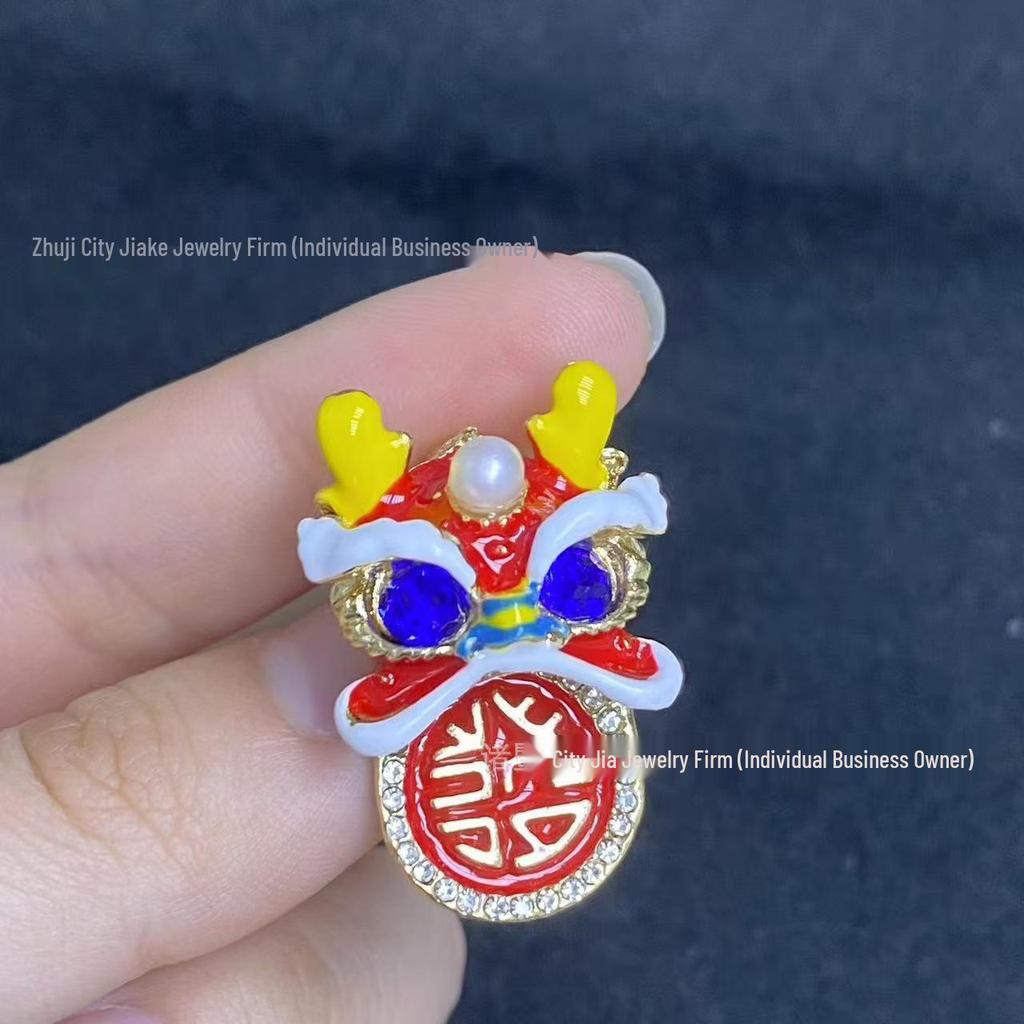 Elegant Red Pearl Festive Brooch: Lion Dance Pin for Women - Versatile and Stylish