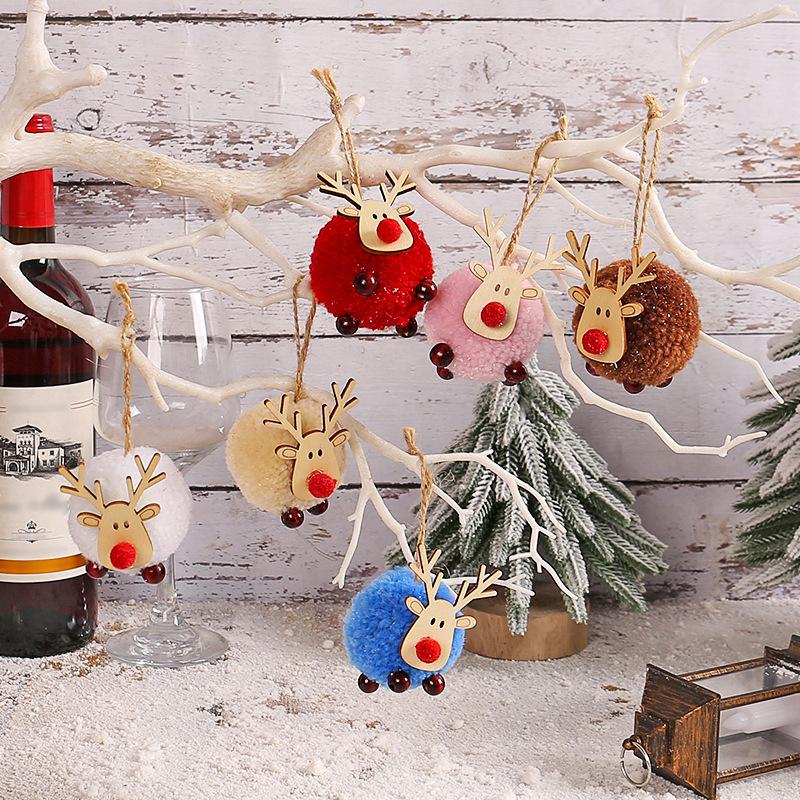 Large Lamb Fleece Ball Moose Pendant Christmas Tree Hanging Hairball Knitted Deer Christmas Decoration