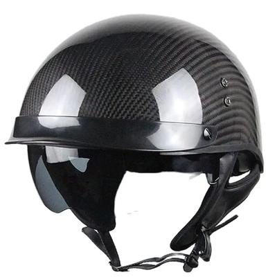 Vintage 3/4 Open Face Motorcycle Helmet Carbon Fiber Retro Scooter Casco Moto Capacete 1 Piece