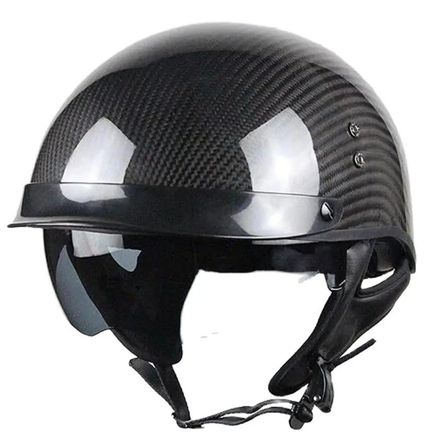 Vintage 3/4 Open Face Motorcycle Helmet Carbon Fiber Retro Scooter Casco Moto Capacete 1 Piece