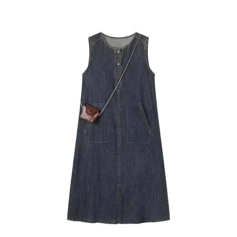 Korean Retro Denim Sleeveless Summer Dress - Hong Kong Style Extra Large