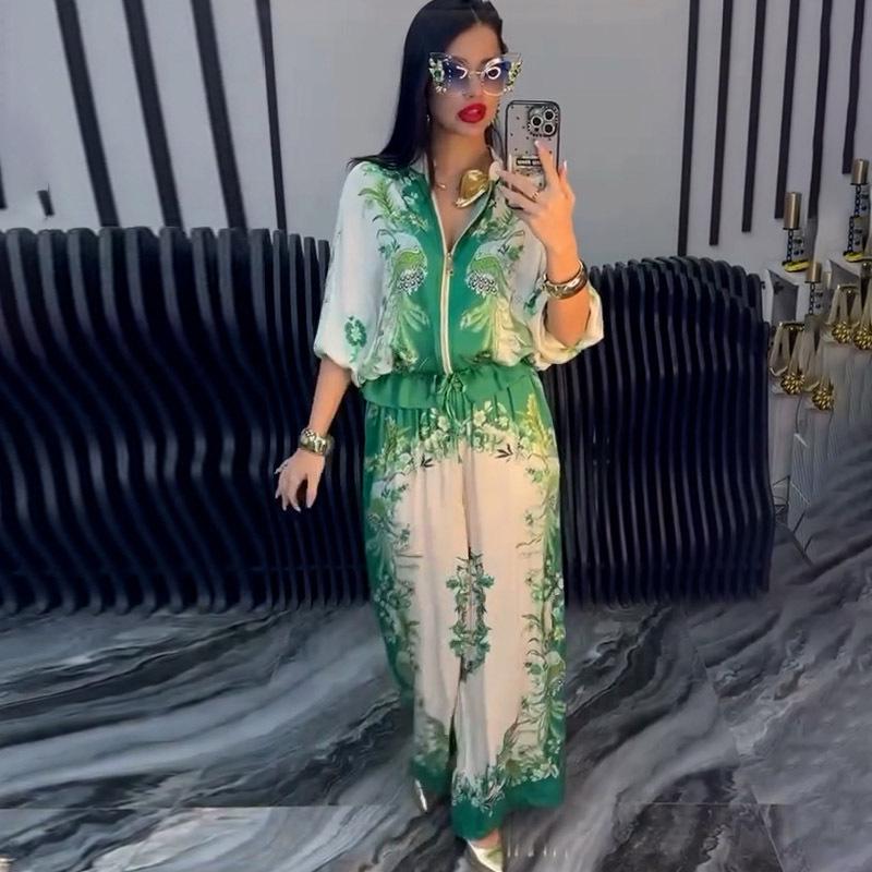 2025 Summer European & American 3D Floral Baseball Jacket with Drawstring Pants Two-Piece Set