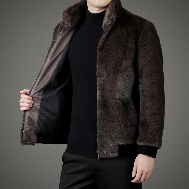 2025 Men's Winter Mink Fur Jacket: Stand Collar, Stylish & Casual Coat for Young and Middle-Aged Men