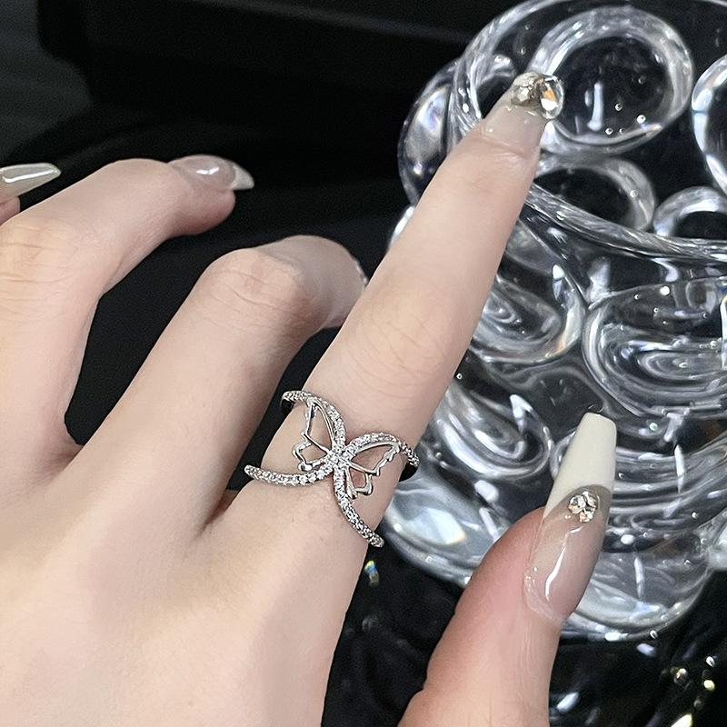 Butterfly Open Ring I Niche Design Sense Ns Wind Diamond Zircon Women'S Light Luxury High-End Sense Personality Ring