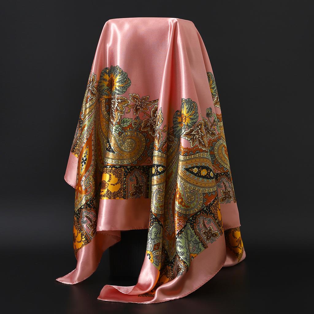 Fashion Square Silk Scarf Women Headband 90*90cm Print Neck Scarfs Office Hair Band Hand Kerchief Female Bandana Headwear