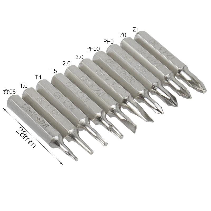 10-Piece 4mm Phillips, Flat, Torx Mobile Repair Bit Set - 25mm Short Length