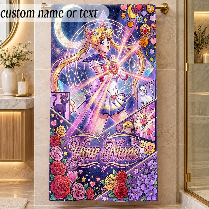 Beach TowelSailor Moon Custom Name Text Personalized Soft Towel for Beach Pool Indoor Home Decor Gift