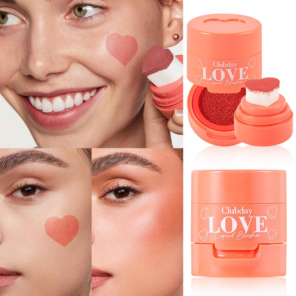 Clubday Love Liquid Blusher Heart Stamp Cushion Blush Natural 3D Nude Contour Sun-Kissed Face Rouge Long-Lasting Waterproof Makeup Cosmetics