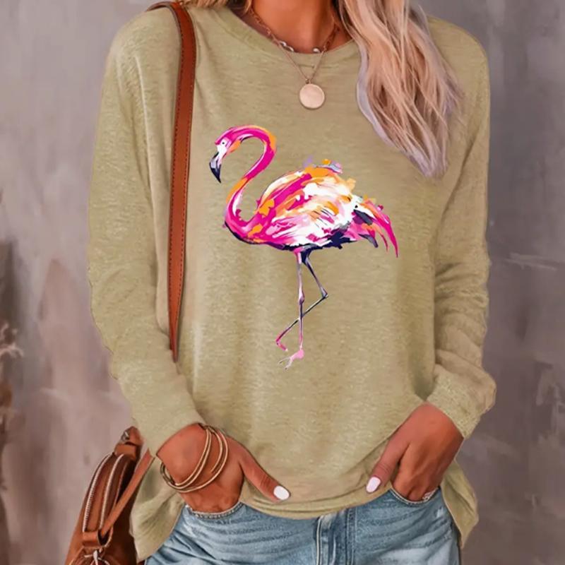 

Топы для женщин с принтом фламинго и животных, круглый вырез, длинный рукав, футболка, осенний повседневный тонкий пуловер, женский топ с длинным рукавом 8XL жёлтый