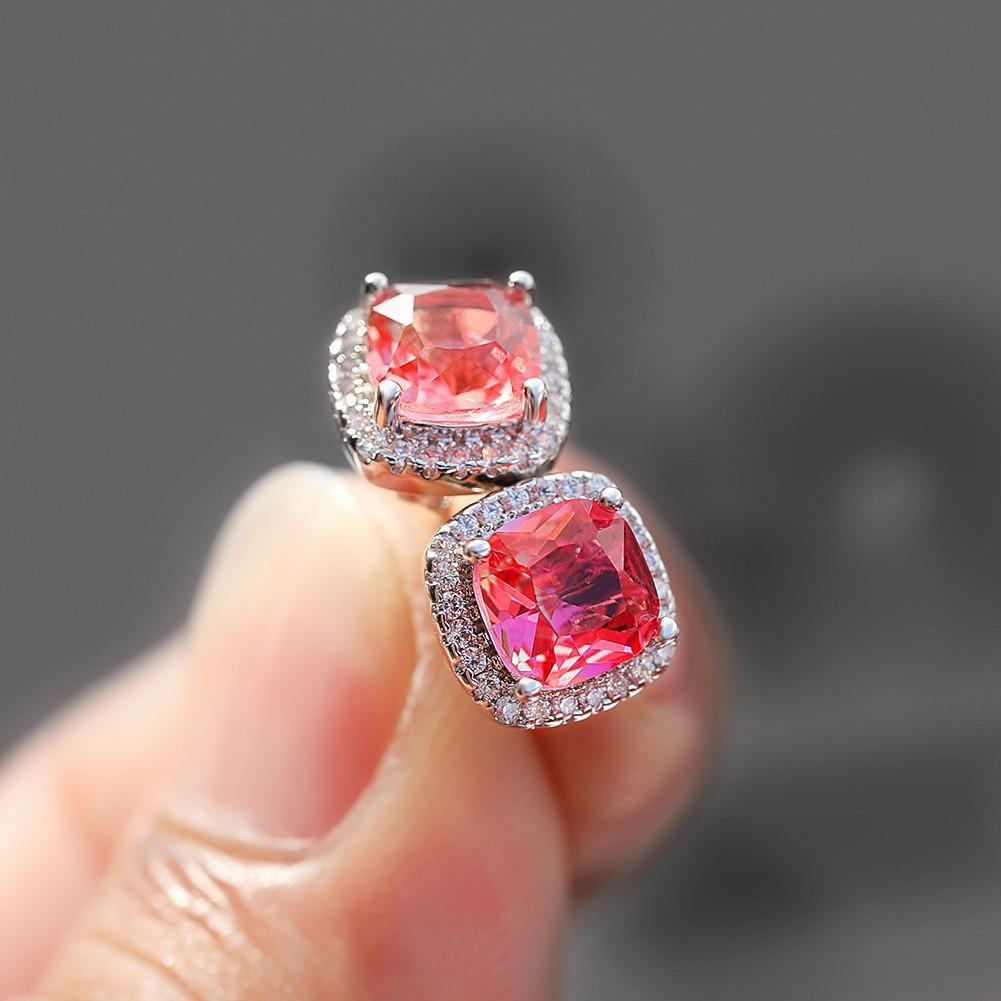 Popular Mini Square Group Set with Diamond Gradient Tourmaline Earrings and Ear Buckles