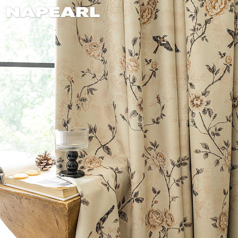 1PC NAPEARL Rural Style Retro Thick Curtains High-precision Printed Blackout Curtains for Bedroom Living Room Window for Home Decor