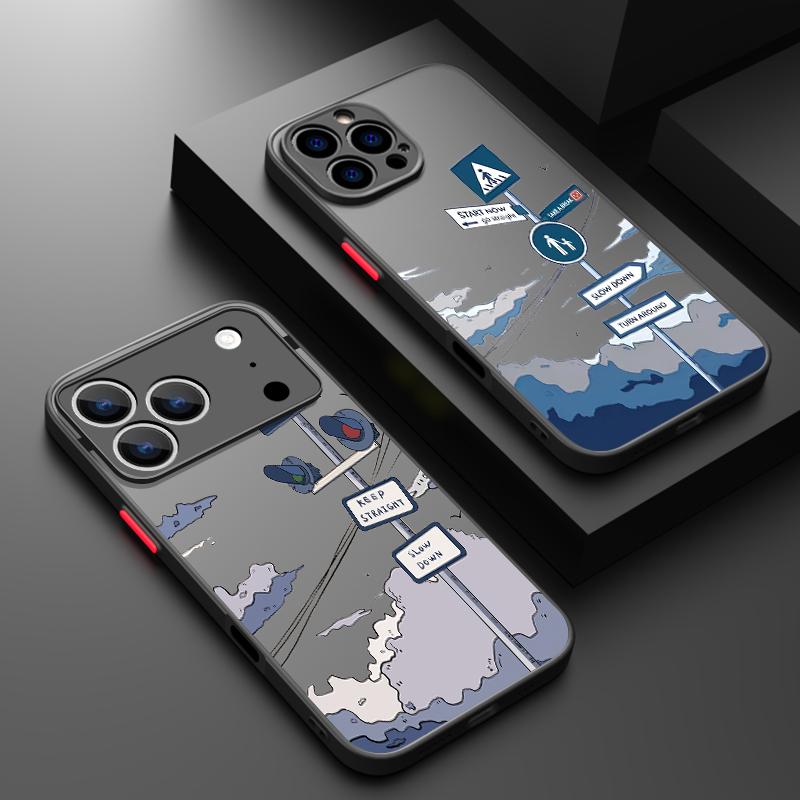 Cloud Signpost Pattern For iPhone 17 Pro Max Case Matte Shockproof Soft Edge Hard Cover For iPhone 13 15 14 16 11 17 Air Funda iPhone 16 Pro Max