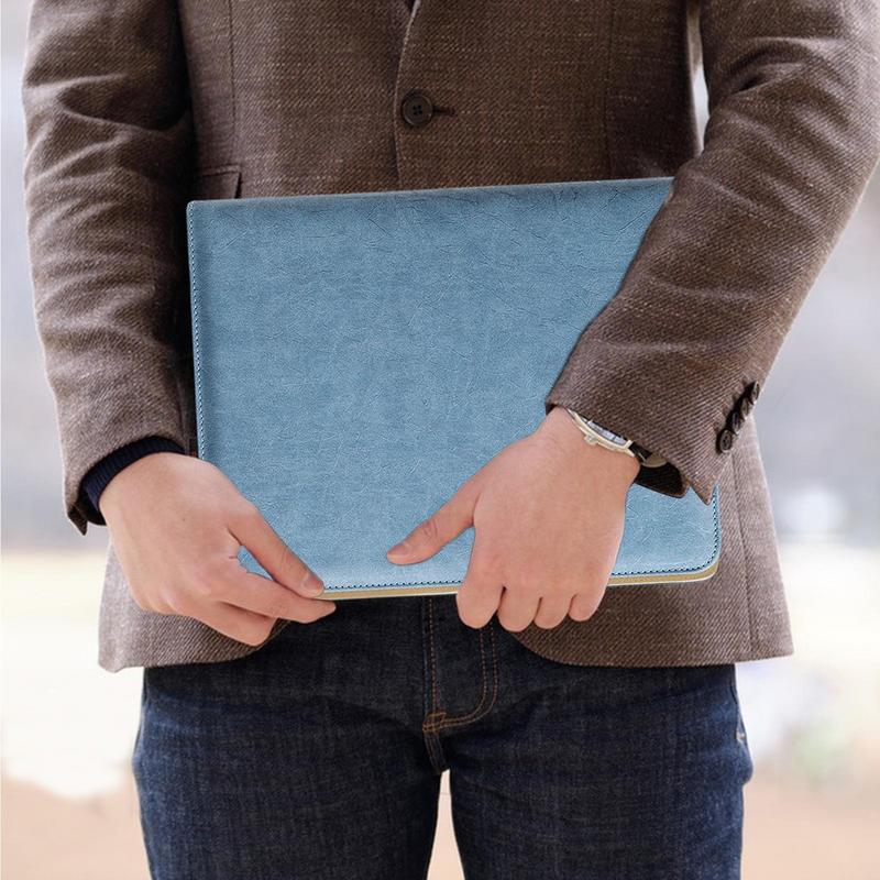 Multifunctional Leather Folder Large capacity zipper file bag clutch PU briefcase with A4 notepad and binder Travel storage bag