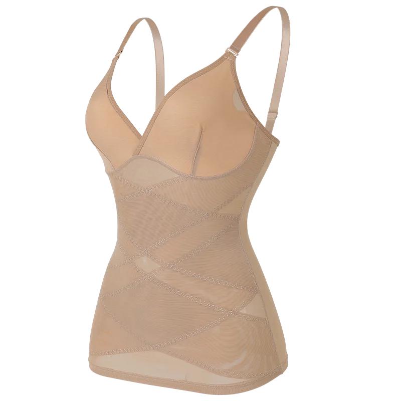 Missmoly Damen Formwäsche-Camisole mit integriertem BH Bauchkontrolle Bodyformer Schlankmachende Unterwäsche Kompressionskorsett Bustier Tanktops S beige