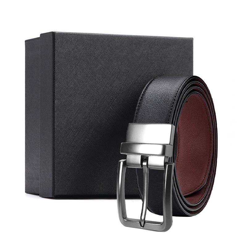 Double-Sided Leather Alloy Pin Buckle Belt Men'S Belt Gift Box Cowhide Men'S Business Simple Casual Jeans