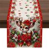 Festlicher Weihnachts-Tischläufer Sika-Hirsch Poinsettie & Stechpalme Design Feiertagsdekoration Küchendekoration Esstischdekoration Heimparty