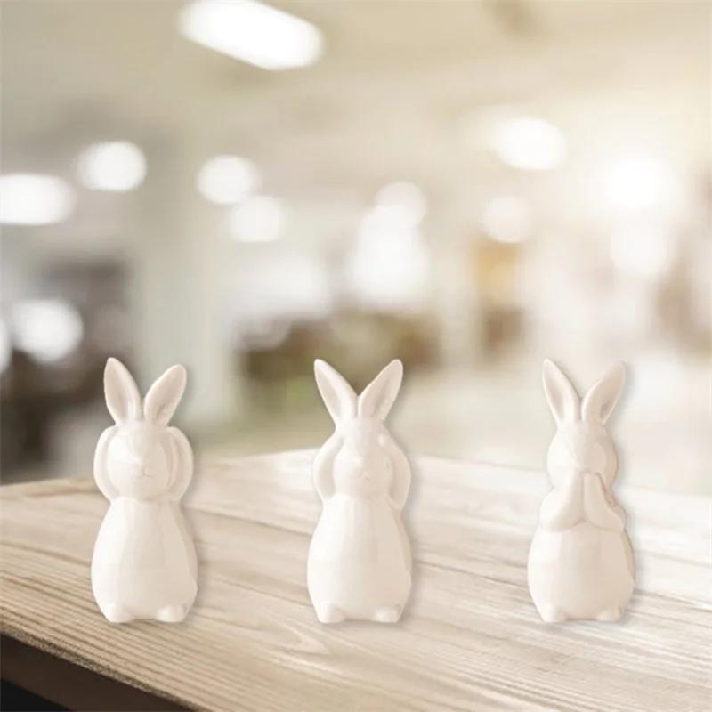 Osterhasen Figuren Set mit 3 Stück Niedliche Keramik Hasenstatue Osterhasen Dekorationen für Zuhause Feiertag