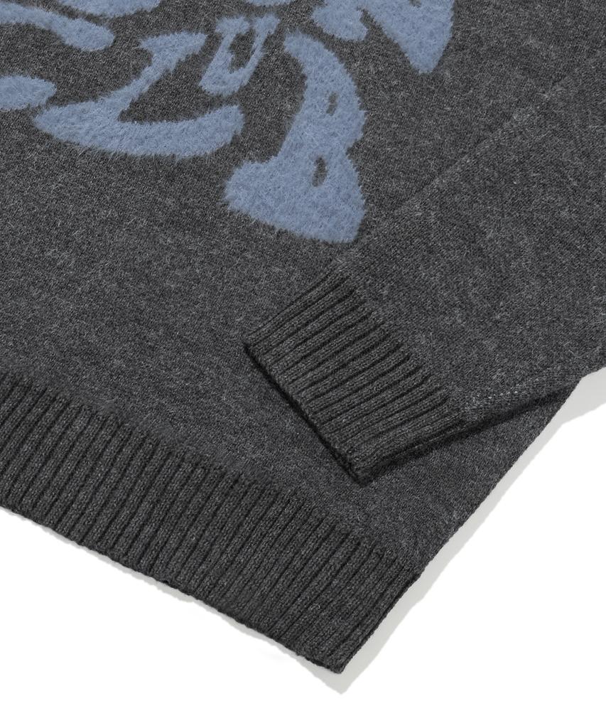 TRILLION Hairy Graphic Logo Oversized Jacquard Knit (Charcoal)