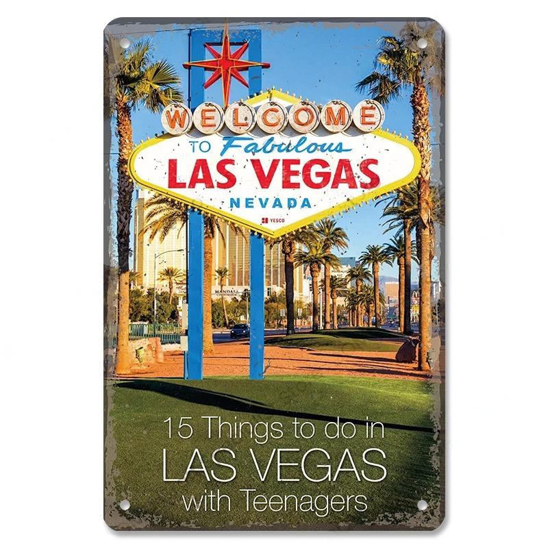 Benvenuti a Las Vegas Targa in metallo Targhe in latta Decorazione vintage Nevada Casino Poster in metallo Decorazione artistica da parete