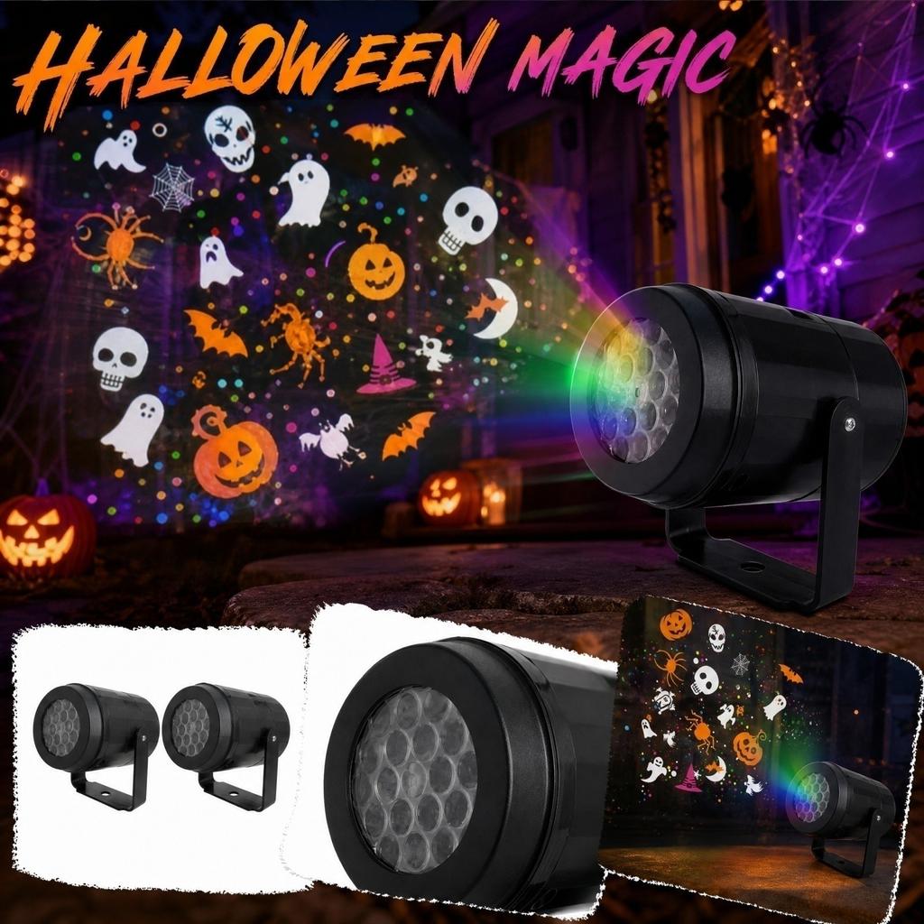 Halloween Projector Light with 16 Patterns, Rotating Holiday Decoration for Indoor and Outdoor Use