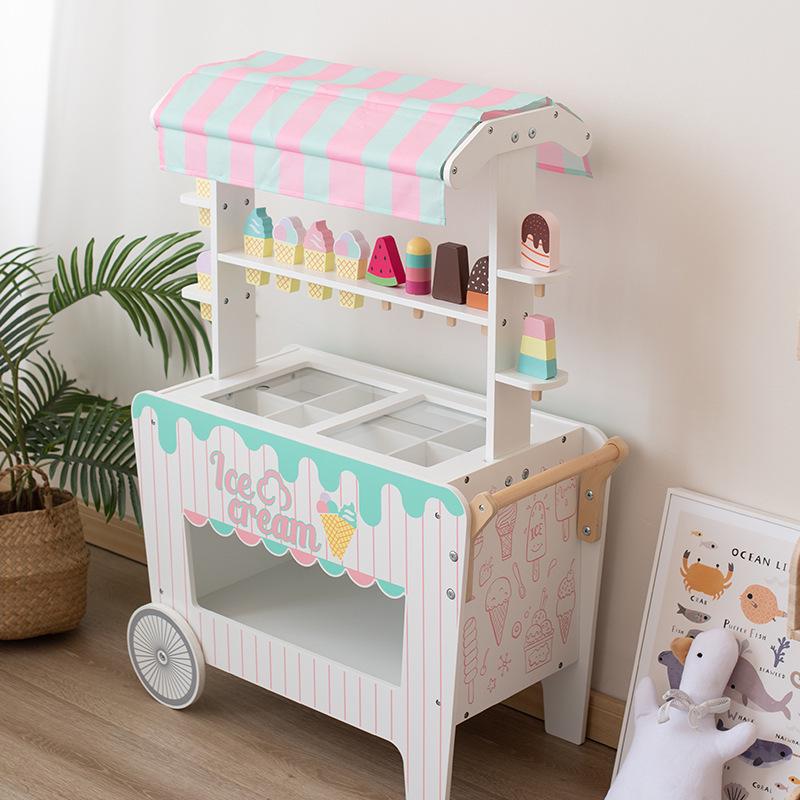 Wooden Ice Cream Cart Toy for Kids - Role Play, Parent-Child Interaction, Educational, and Sharing Fun