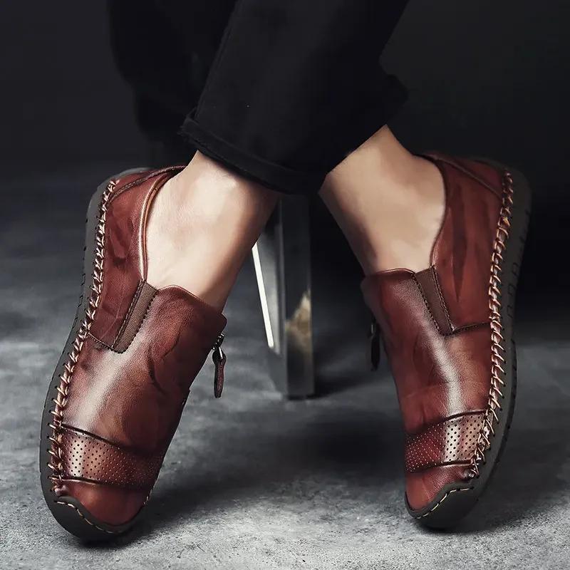 2025 Classic Casual Shoes for MenBreathable Male Flats Loafers Zipper Men's Driving Male Shoes Big Size 38-48 Hot Sell