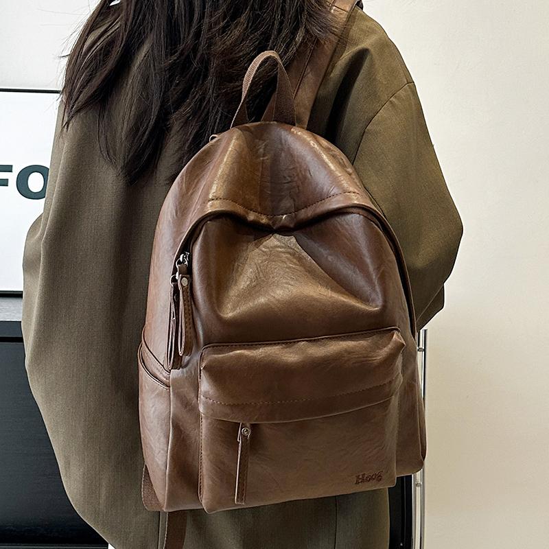 Sac à dos rétro en cuir PU Grande capacité Sac à dos décontracté pour femme avec plusieurs poches Parfait pour le travail quotidien, l'école et le shopping Sans pendentif