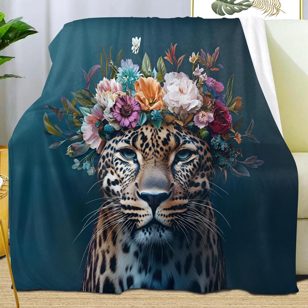 Leopard Print Blanket,Wild Animal Cheetah Throw Blanket,Flower Fleece Blanket for Couch Bed Sofa,Soft Warm Fuzzy Flannel Blanket