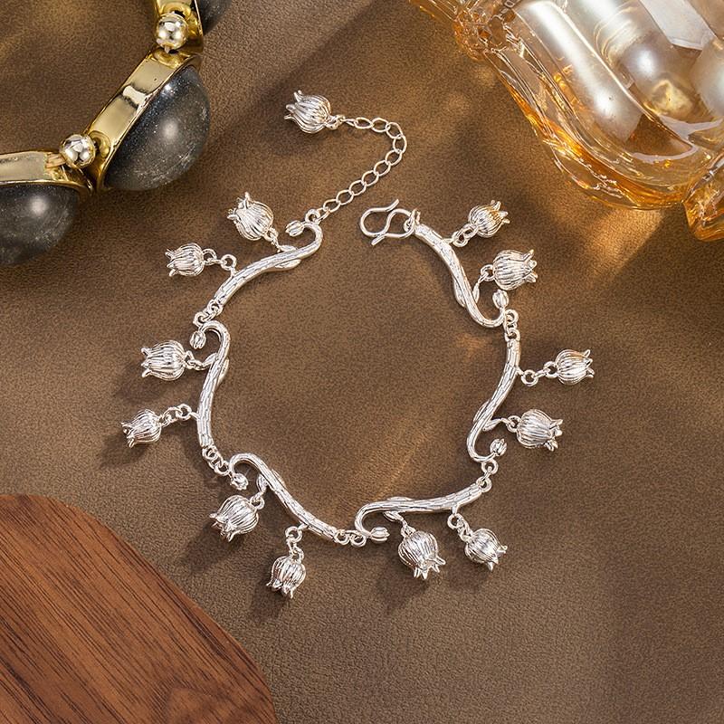 

PANJBJ 925 Sterling Silver Lily Of the Valley Bracelet for Women Retro Sweet Tassel Branch Irregular Jewelry Gift Dropshipping