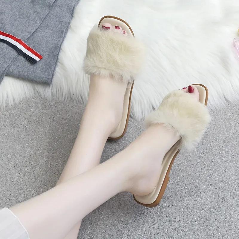 Fashion Fashion Slippers Women Winter Flat Faux Fur Designer Sandals Indoor Warmth and Comfort Shoes for Women New Warm Slippers Women