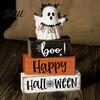 Orange And Black Party Props Halloween Ghost Decoration Wooden Sign Tiered Tray Ornament Farmhouse Rustic Holiday Centerpieces Tabletop Centerpiece