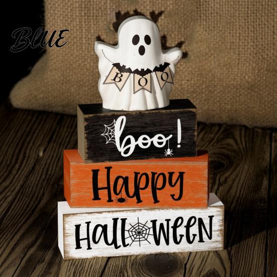 Orange And Black Party Props Halloween Ghost Decoration Wooden Sign Tiered Tray Ornament Farmhouse Rustic Holiday Centerpieces Tabletop Centerpiece