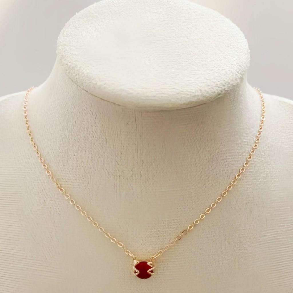Korean Style Red Diamond Cat Pendant Necklace - Elegant and Cute