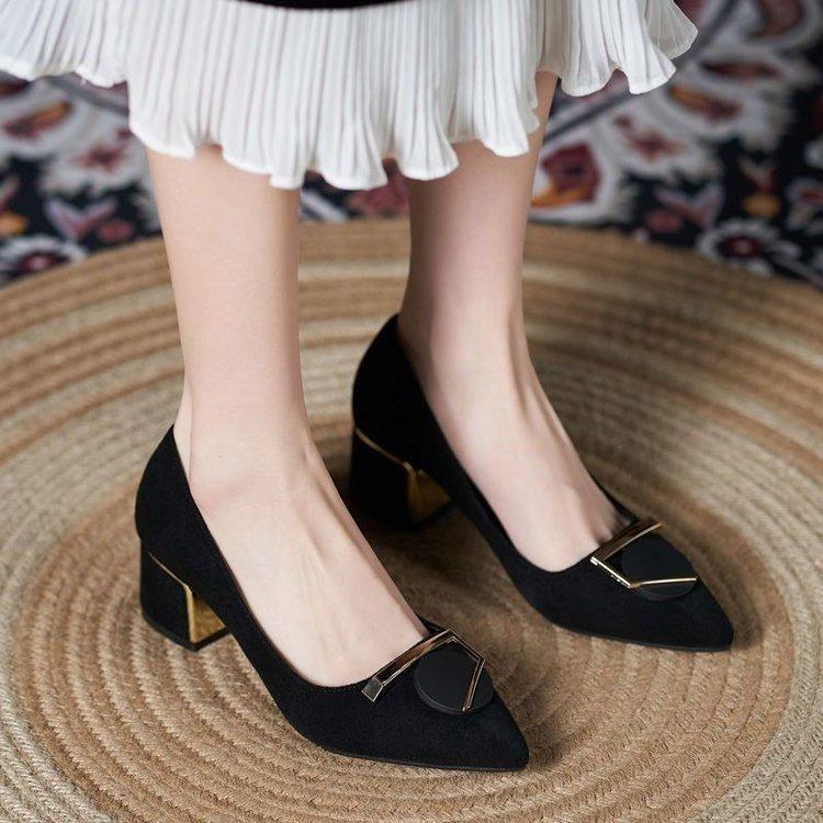 Black Fashion Single Shoes Women's Pointed Head Thick Heel 2025 Autumn New Temperament Mother High Heels Retro Socialite Style Shoes