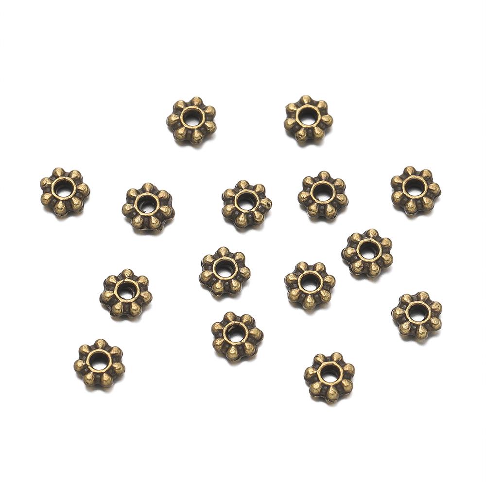 200 Stück 4/6mm Legierung Schneeflocken Perlen Blumen Abstandshalter Lose Perlen für DIY Armband Halskette Schmuckherstellung Zubehör Zubehör